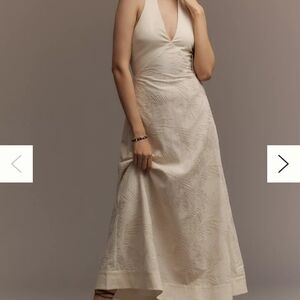 En Saison For Anthropologie Halter Neck Back Zip Elegant Cream Sleeveless Dress